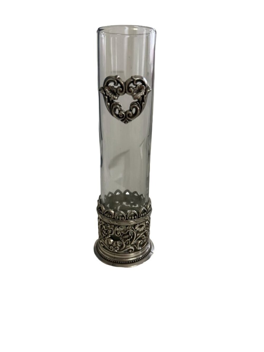 Brighton Silver Tone Heart Bud Vase Shot Glass Holder Ornate Floral Scrollwork